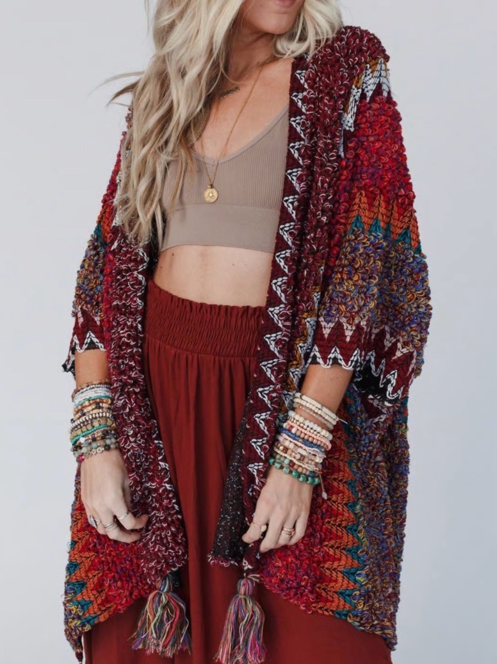Bohemian Soft Loom Cardigan With Tassels